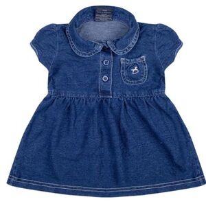 🫐3/$30 Faded Glory Denim Cotton Blue Baby Dress size 3-6m